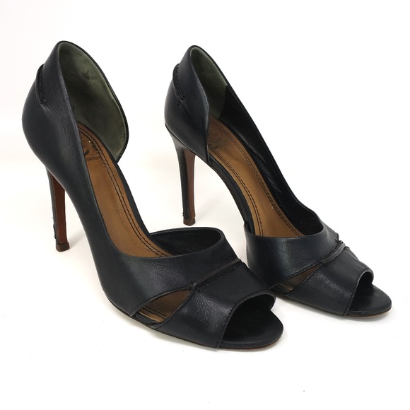 Tory Burch Shoes | Tory Burch Black Leather Peep Open Toe Heels 75 | Poshmark